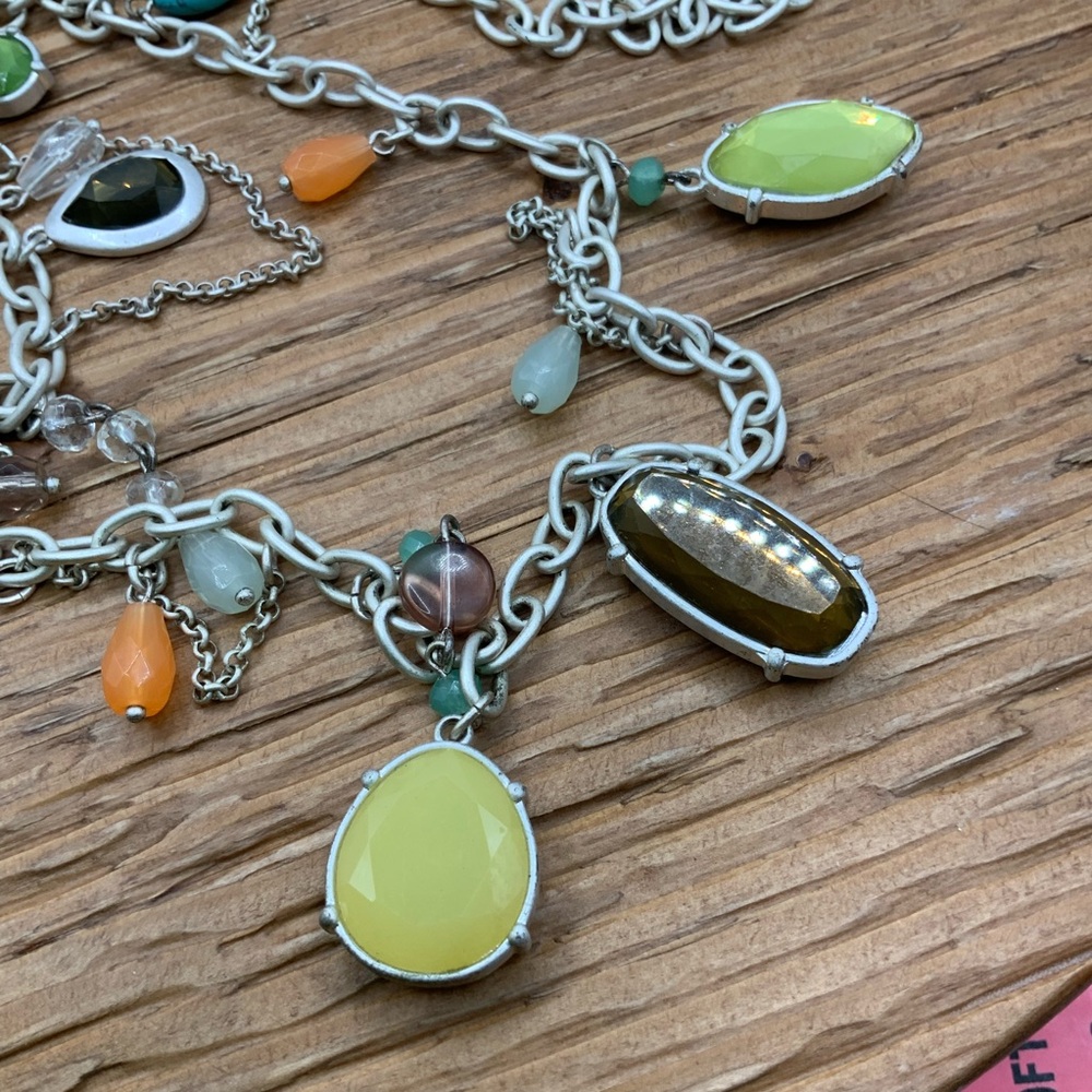 Lia Sophia Mesa Long Matte Silver Tone Glass Resin Bead Multi Color